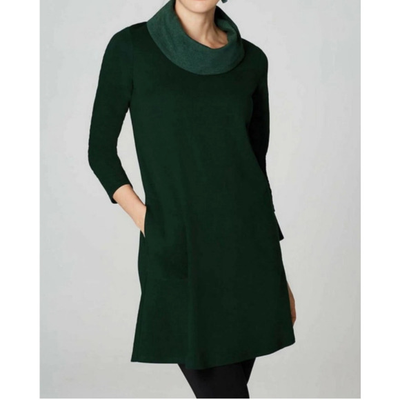 Pure J. Jill Double Knit Cowl Neck Cozy Tunic Dress Long Top Womens Medium Green - Picture 1 of 14